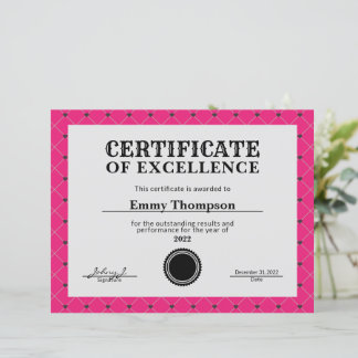 Lámina Certificado de Premio de la Empresa Magenta Rosa F