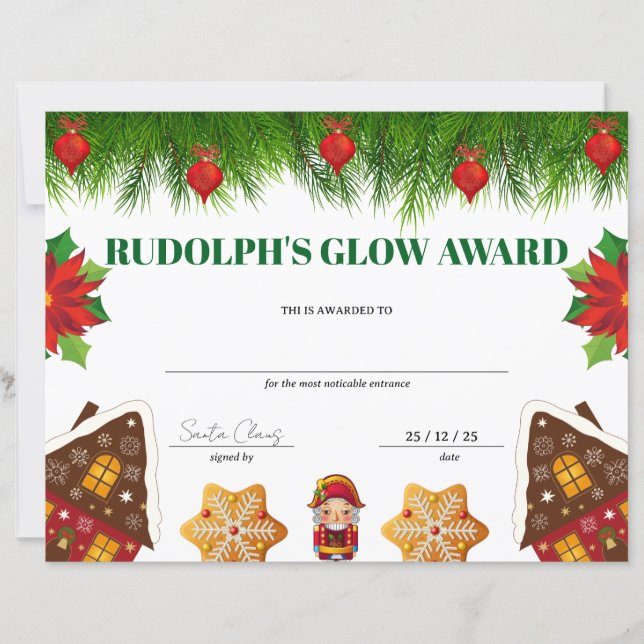 Lámina Certificado de Premio de Navidad de Rudolph's Glow (Anverso)