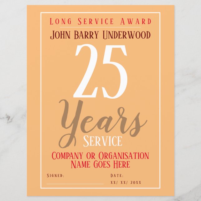 Lámina Certificado de premio de servicio largo (Anverso)