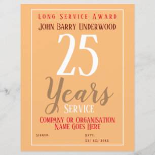 Lámina Certificado de premio de servicio largo