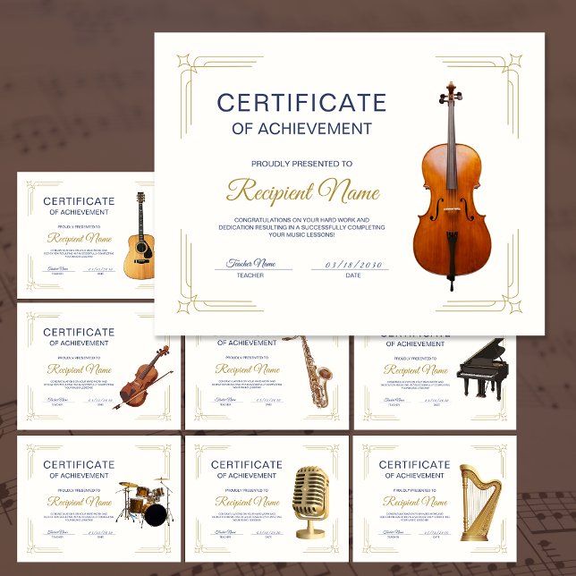 Lámina Certificado de Premio del Curso de Cuerdas de Viol (Classy Frame Cello String Course Award Certificate)