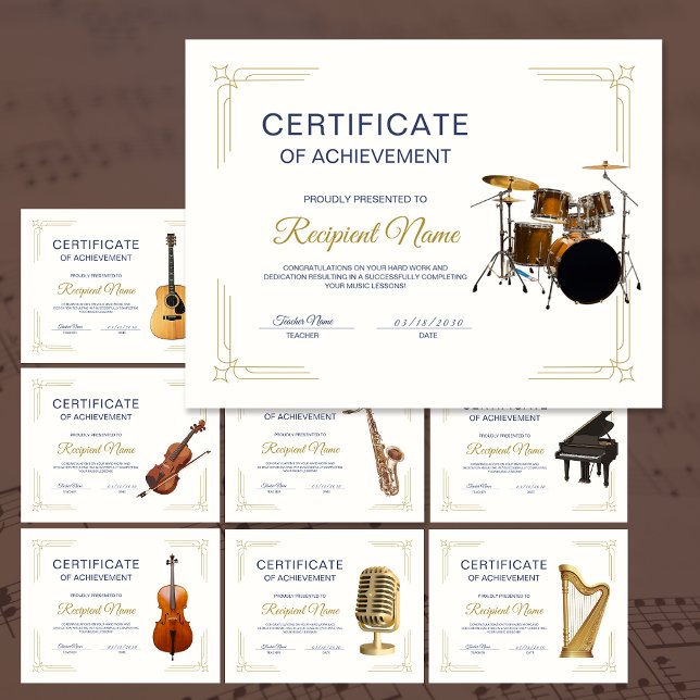 Lámina Certificado de Premio del Curso de Percusión de Ma (ClassyFrame Singing Voice Course Award Certificate)