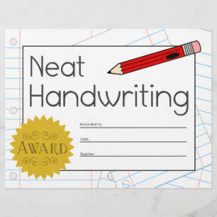 Lámina Certificado de Premio Neat de Escritura a Mano - L