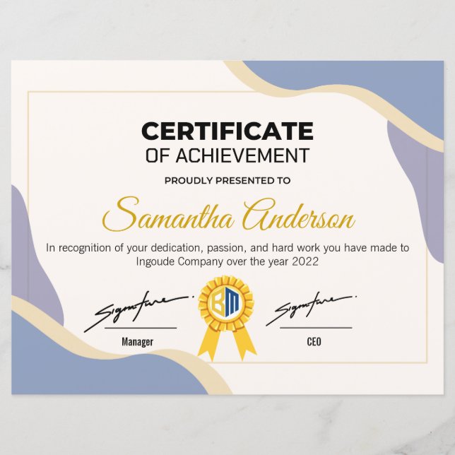 Lámina Certificado de premio personalizado (Anverso)