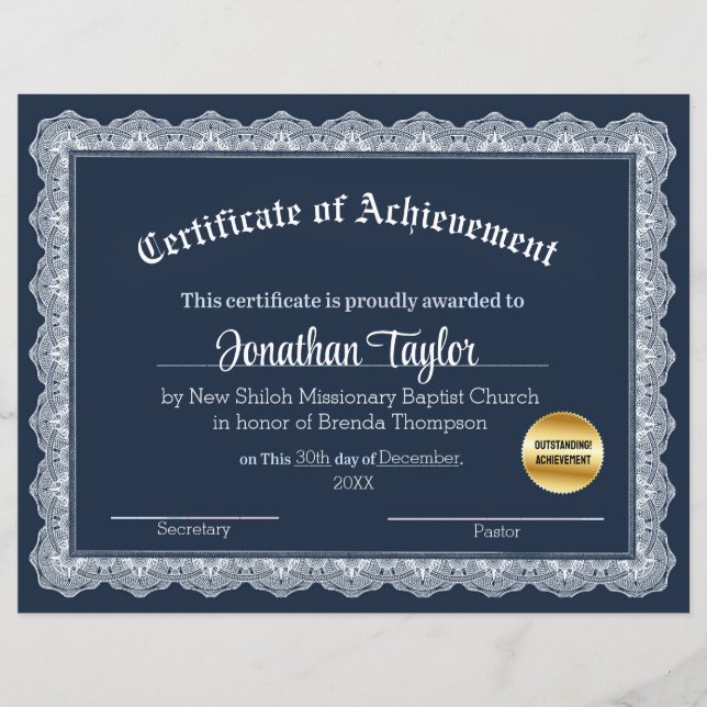 Lámina Certificado de progreso azul y amarillo (Anverso)