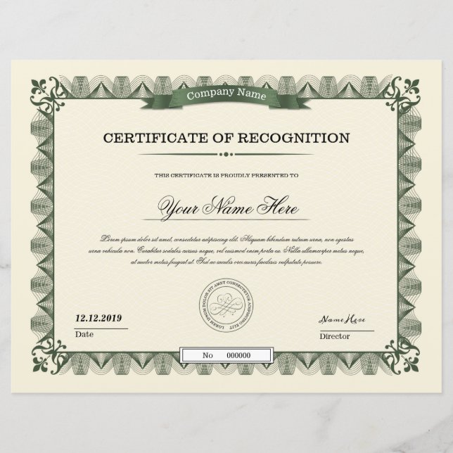 Lámina Certificado De Reconocimiento (Anverso)