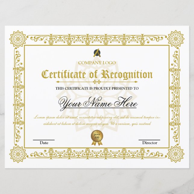 Lámina Certificado De Reconocimiento (Anverso)