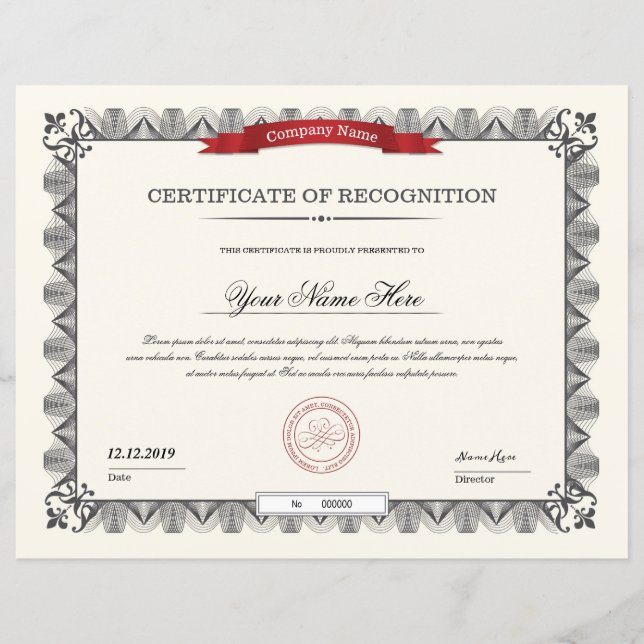 Lámina Certificado De Reconocimiento (Anverso)