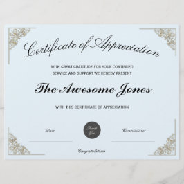 Lámina Certificado de reconocimiento azul con logotipo Pe