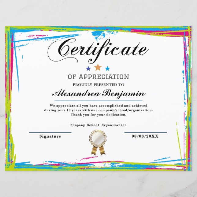 Lámina Certificado de reconocimiento de logros (Anverso)