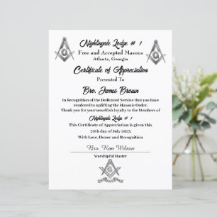 Lámina Certificado de reconocimiento de masón