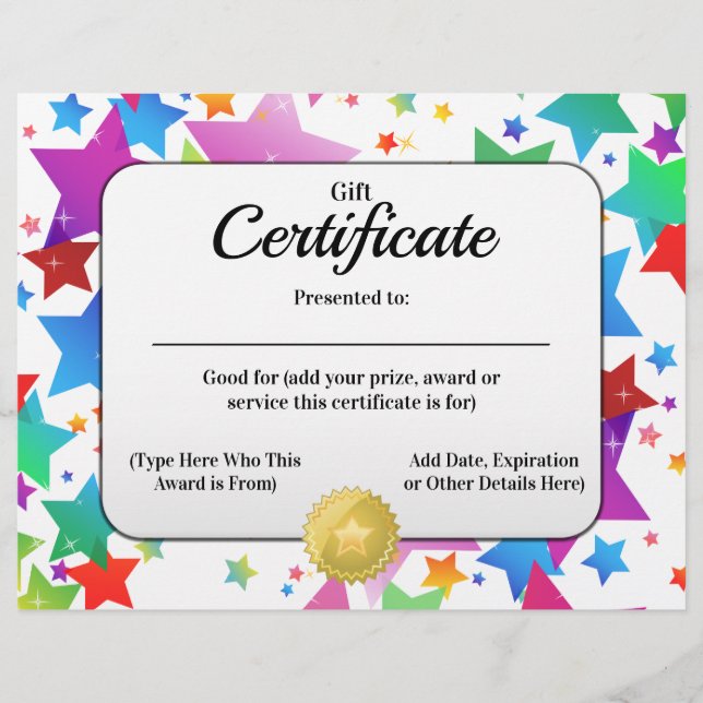 Lámina Certificado de regalo Crear un Personalizable 8.5x