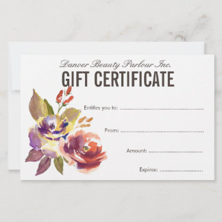 Lámina Certificado de regalo de salón de belleza floral a