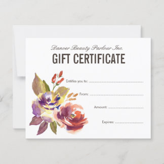 Lámina Certificado de regalo de salón de belleza floral a