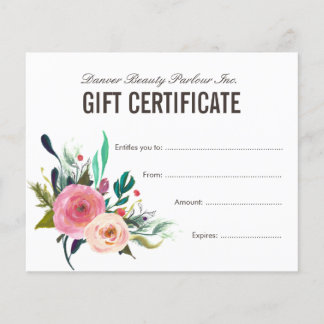 Lámina Certificado de regalo de salón de belleza floral p