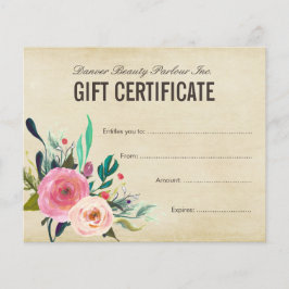 Lámina Certificado de regalo de salón de belleza floral p
