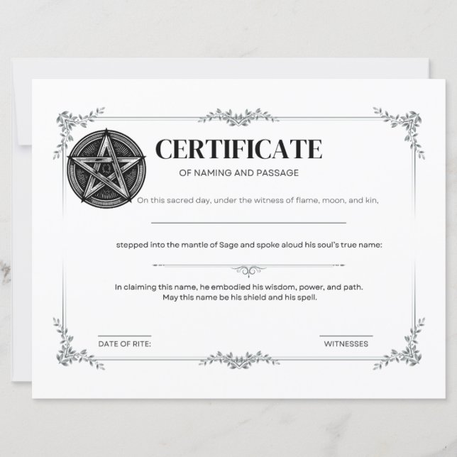 Lámina Certificado de sage de nombres y pasajes (Anverso)