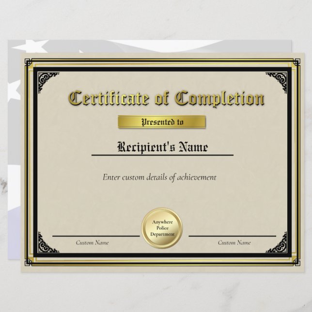 Lámina Certificado de sello de oro de la línea azul delga (Anverso / Reverso)