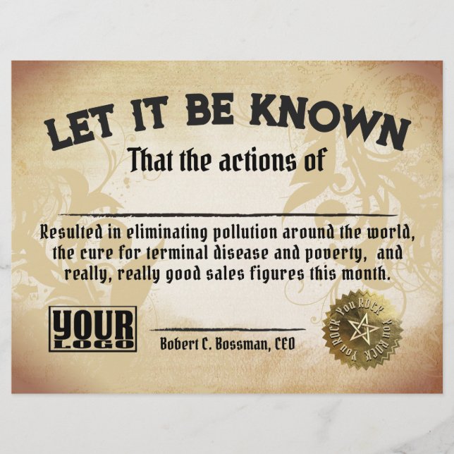 Lámina Certificado de trabajo divertido de alta venta de  (Anverso)