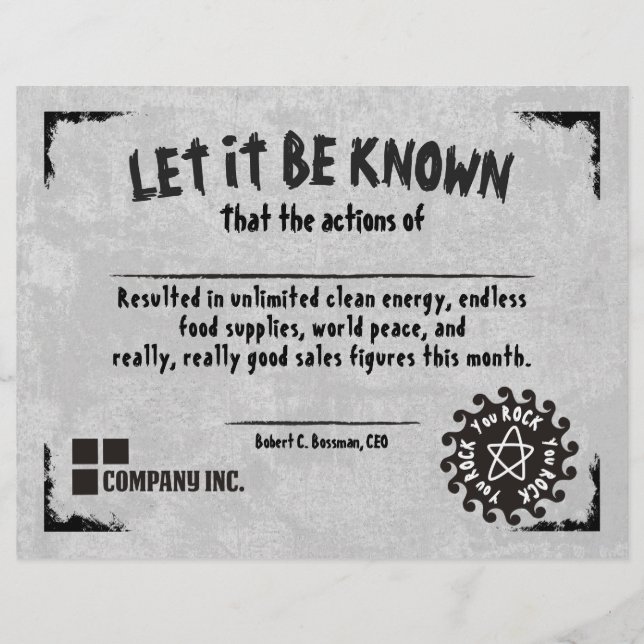 Lámina Certificado de trabajo divertido de alta venta de  (Anverso)