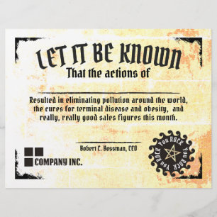 Lámina Certificado de trabajo divertido de alta venta de 