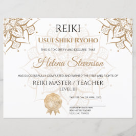 Lámina Certificado de Yoga Reiki de Finalización
