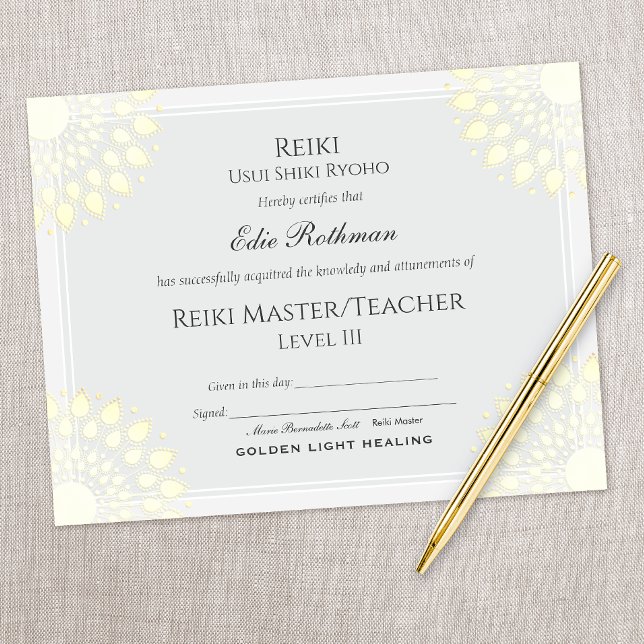 Lámina Certificado de Yoga Reiki de Finalización (Subido por el creador)
