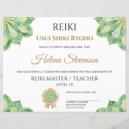 Lámina Certificado de Yoga Reiki de Finalización