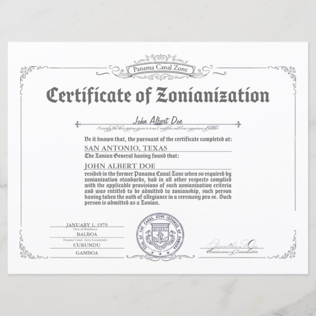 Lámina Certificado de zonización (Anverso)
