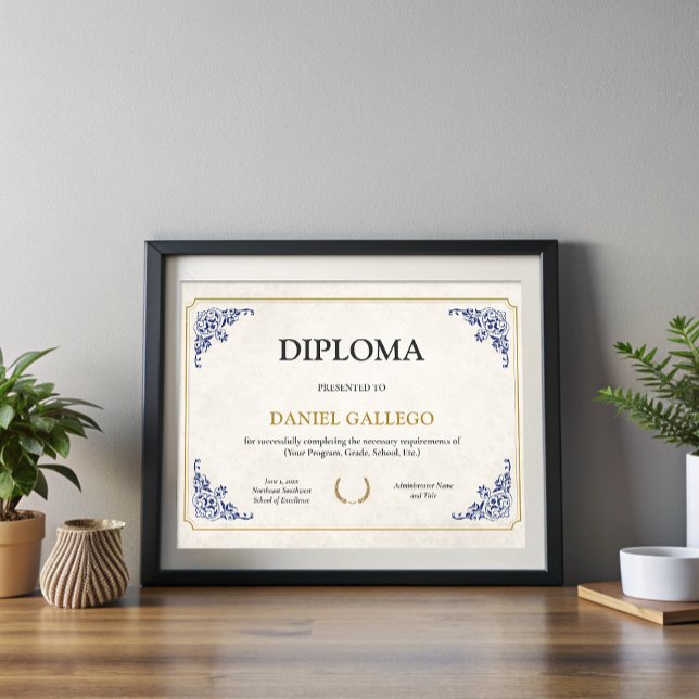 Lámina Certificado Editable de Diploma Clásico de Graduac (Editable Classic Diploma Certificate of Graduation)