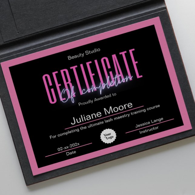 Lámina Certificado Estético De Finalización Premios Rosa (Esthetician Certificate Of Completion Awards Pink)