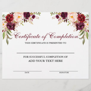 Lámina Certificado floral de borgoña