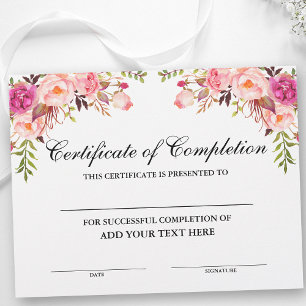 Lámina Certificado floral rosado de finalización - Su tex