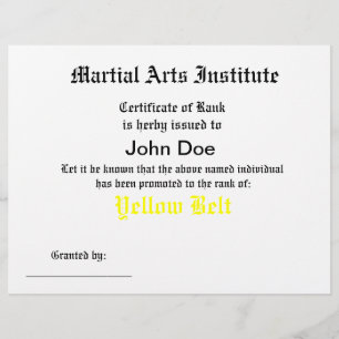 Lámina Certificado Genérico de Artes Marciales