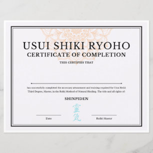 Lámina Certificado maestro de terminación de Reiki (SHINP