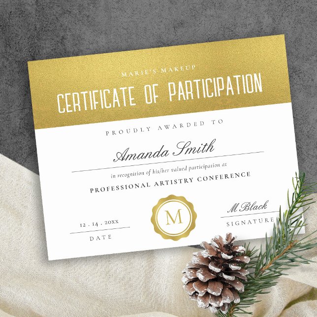 Lámina Certificado mínimo de participación de oro metálic (Subido por el creador)