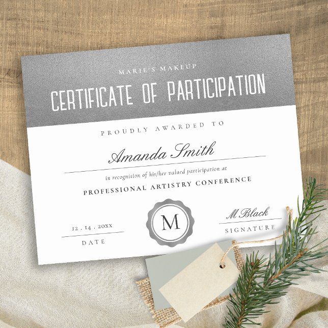 Lámina Certificado mínimo de participación gris plateado (Subido por el creador)