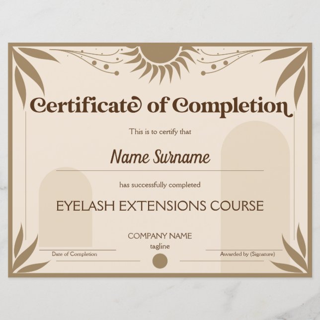 Lámina Certificado moderno de finalización del curso de p (Anverso)