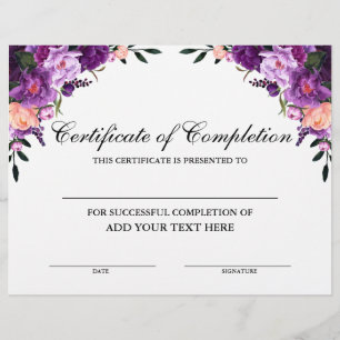 Lámina Certificado morado floral de terminación
