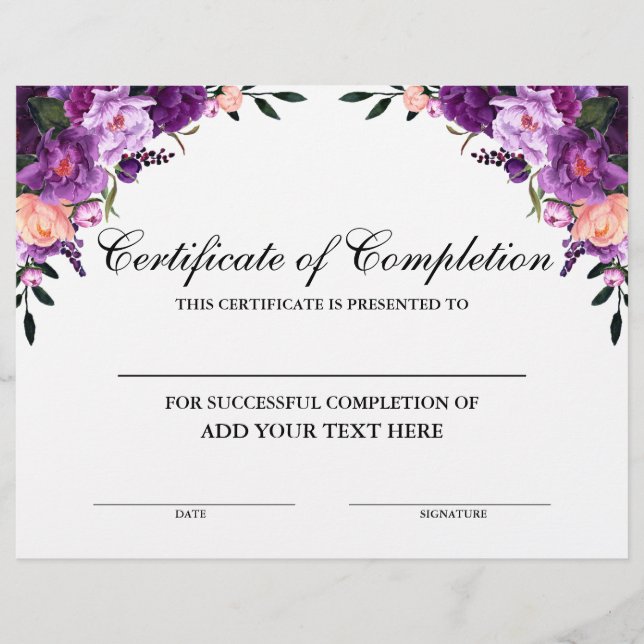 Lámina Certificado morado floral de terminación (Anverso)