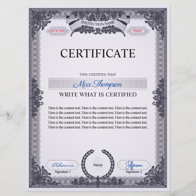 Lámina Certificado multipropósito (Anverso)