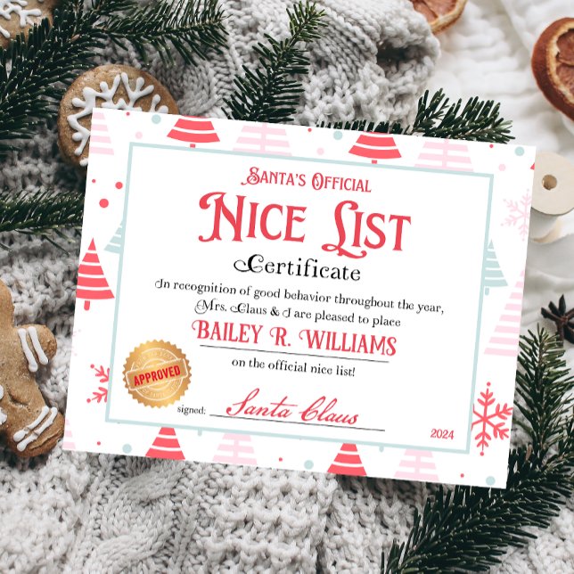Lámina Certificado Niza Personalizado De Santa Claus (Nice List Official Santa Claus Certificate )