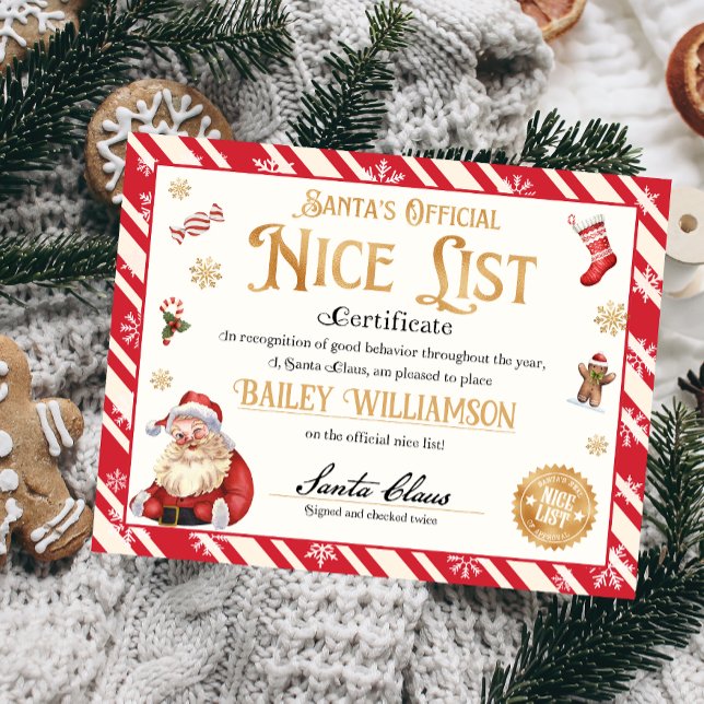 Lámina Certificado Niza Personalizado De Santa Claus (Nice List Official Santa Claus Certificate )