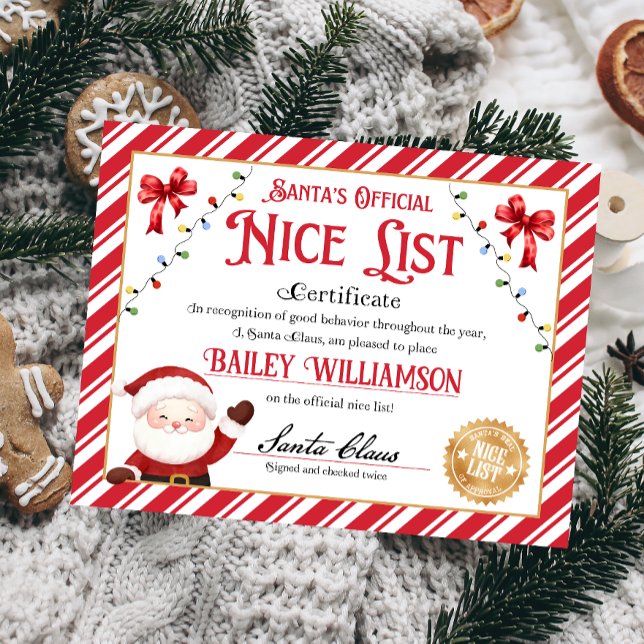 Lámina Certificado Niza Personalizado De Santa Claus (Nice List Official Santa Claus Certificate )