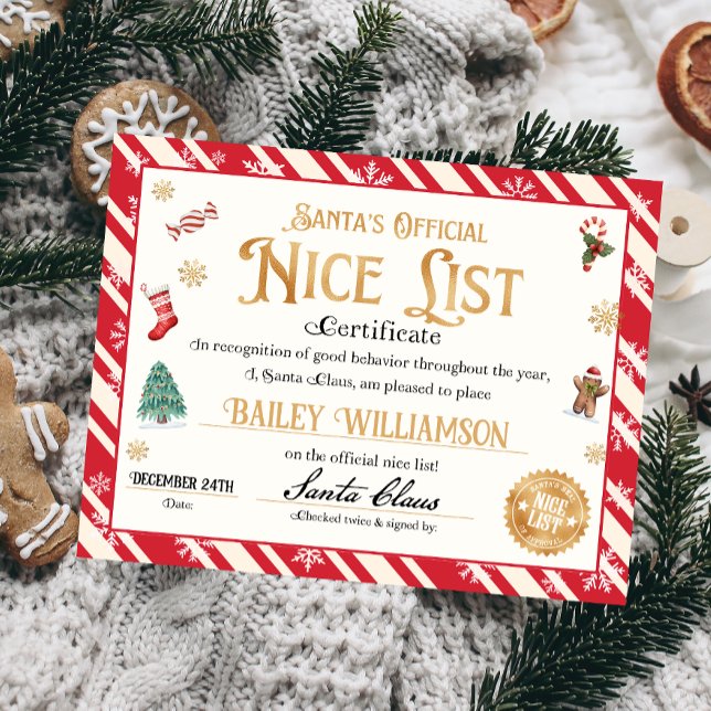 Lámina Certificado Niza Personalizado De Santa Claus (Nice List Official Santa Claus Certificate )
