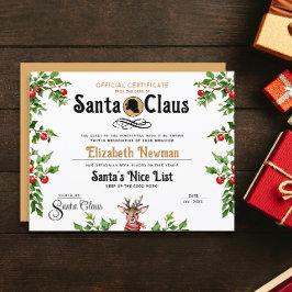 Lámina Certificado Oficial de Cute Gold Santa Naughty Nic