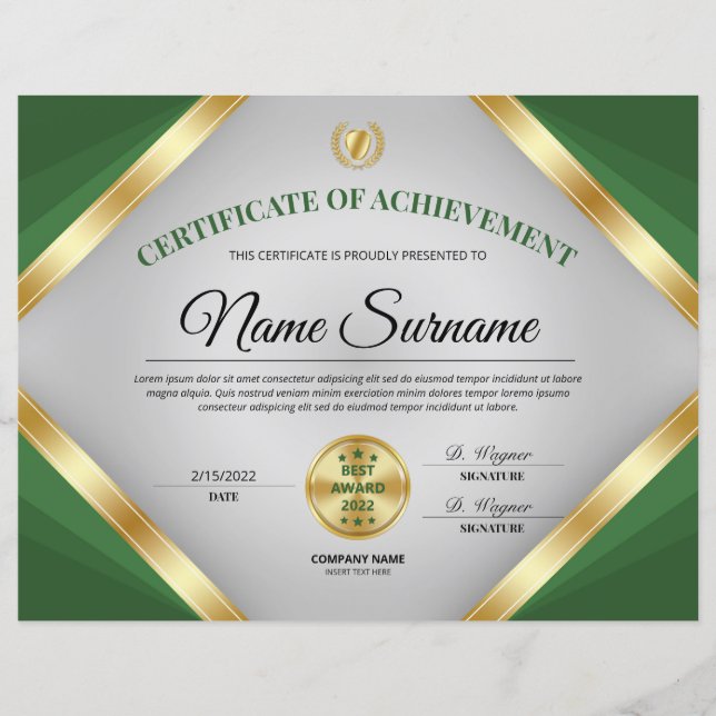 Lámina Certificado Profesional de Reconocimiento de Logro (Anverso)