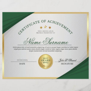 Lámina Certificado Profesional Ecológico y Oro Esmeralda