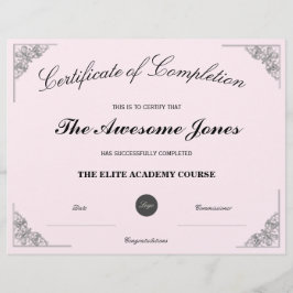 Lámina Certificado rosa de cumplimentación con el logotip
