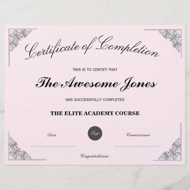 Lámina Certificado rosa de cumplimentación con el logotip (Anverso)